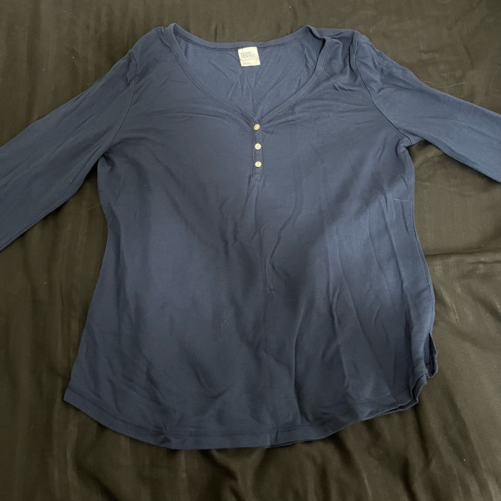 Women’s Navy Long-Sleeve Pajama Henley Top